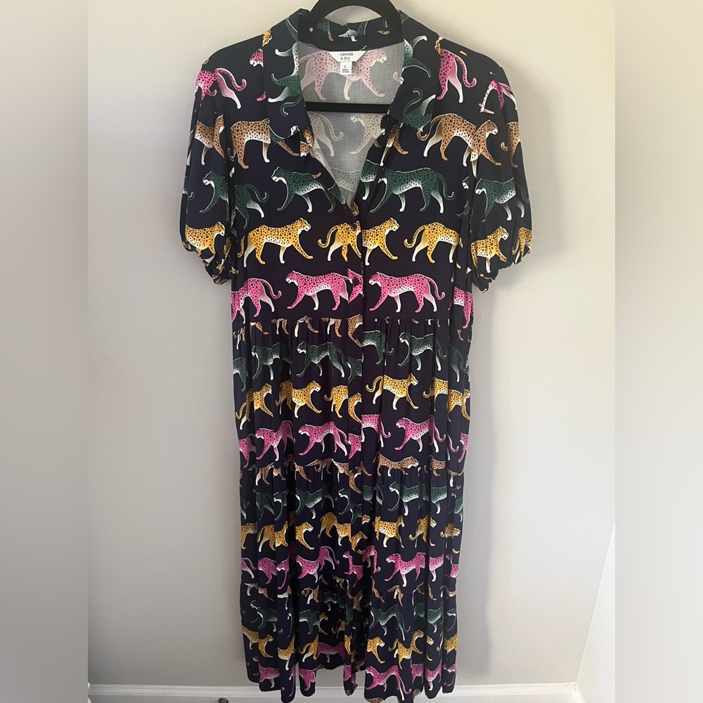 Crown & Ivy Pink and Green Animal Print Dress